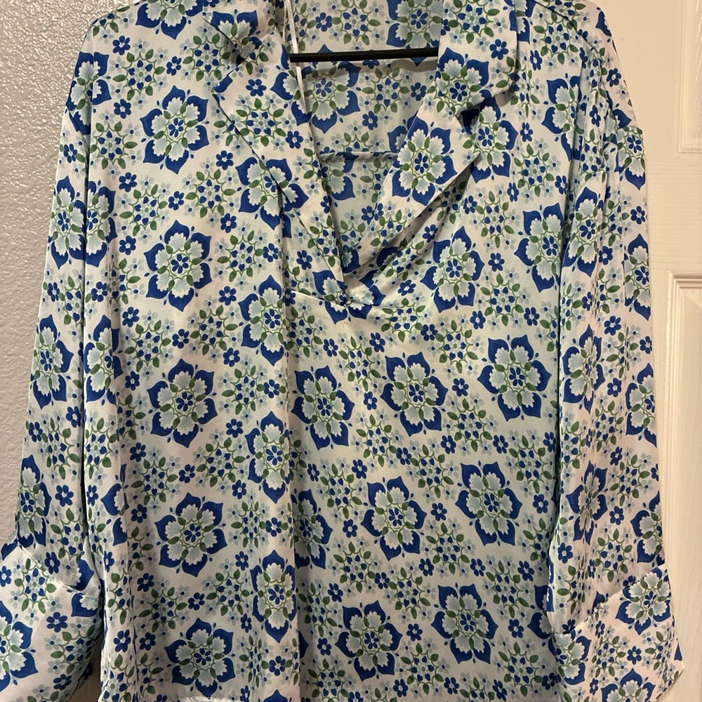 Zara Blue and Green Floral Blouse